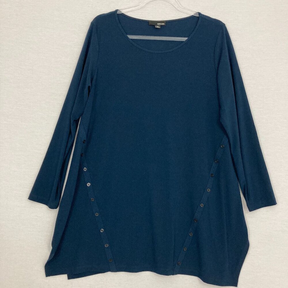Sun Kim Navy Round Neck Stretch Relaxed Fit Button Detail Lagenlook Tunic Medium
